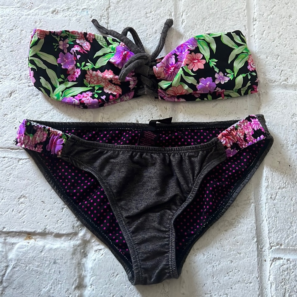 Material Girl floral bandeau Swim Bikini set